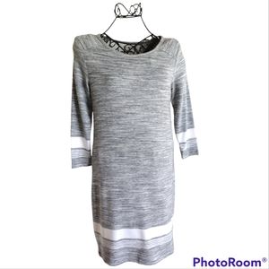 Comfy Travel Dress by Lila Rose Grey White Stripe Jersey Sheath Dress XS